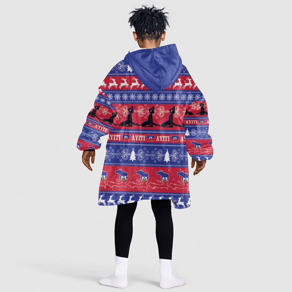 Afro Haiti Christmas Kid Wearable Blanket Hoodie Jwaye Nwel Ayiti Neg Marron Veve Vodou - African Pride