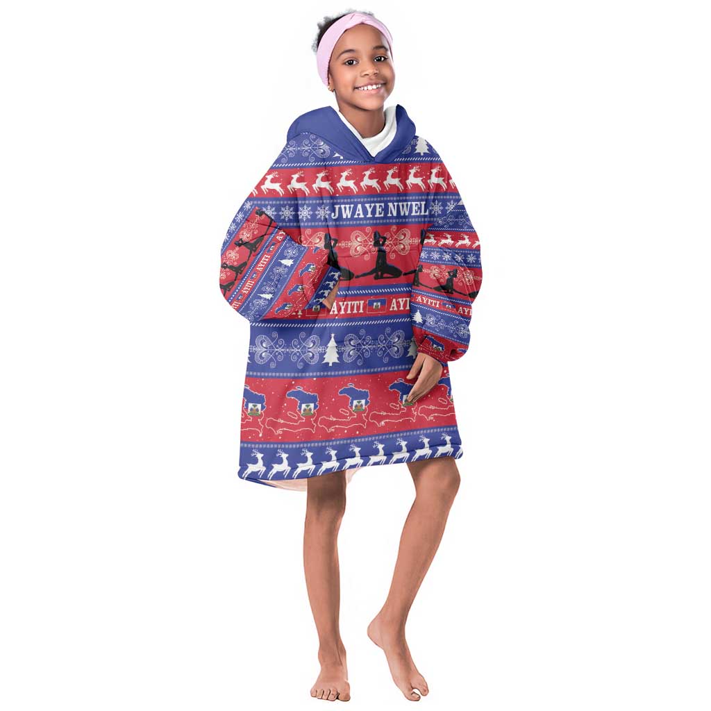 Afro Haiti Christmas Kid Wearable Blanket Hoodie Jwaye Nwel Ayiti Neg Marron Veve Vodou - African Pride