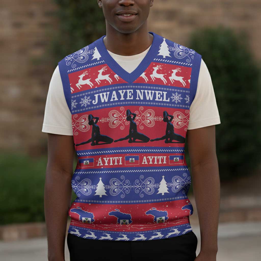 Afro Haiti Christmas Knitted V-Neck Vest Jwaye Nwel Ayiti Neg Marron Veve Vodou - African Pride