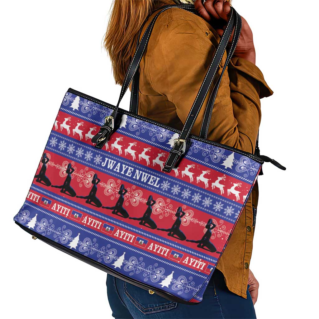 Afro Haiti Christmas Leather Tote Bag Jwaye Nwel Ayiti Neg Marron Veve Vodou - African Pride