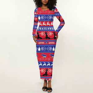 Afro Haiti Christmas Long Sleeve Bodycon Dress Jwaye Nwel Ayiti Neg Marron Veve Vodou - African Pride