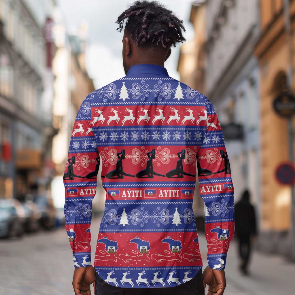 Afro Haiti Christmas Long Sleeve Button Shirt Jwaye Nwel Ayiti Neg Marron Veve Vodou - African Pride