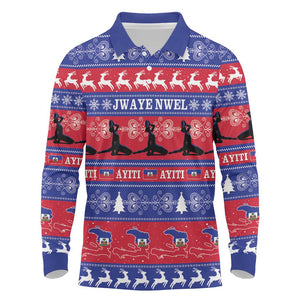 Afro Haiti Christmas Long Sleeve Polo Shirt Jwaye Nwel Ayiti Neg Marron Veve Vodou - African Pride