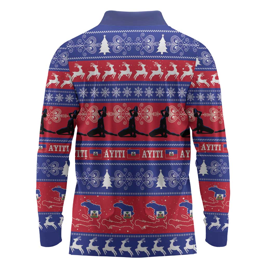 Afro Haiti Christmas Long Sleeve Polo Shirt Jwaye Nwel Ayiti Neg Marron Veve Vodou - African Pride