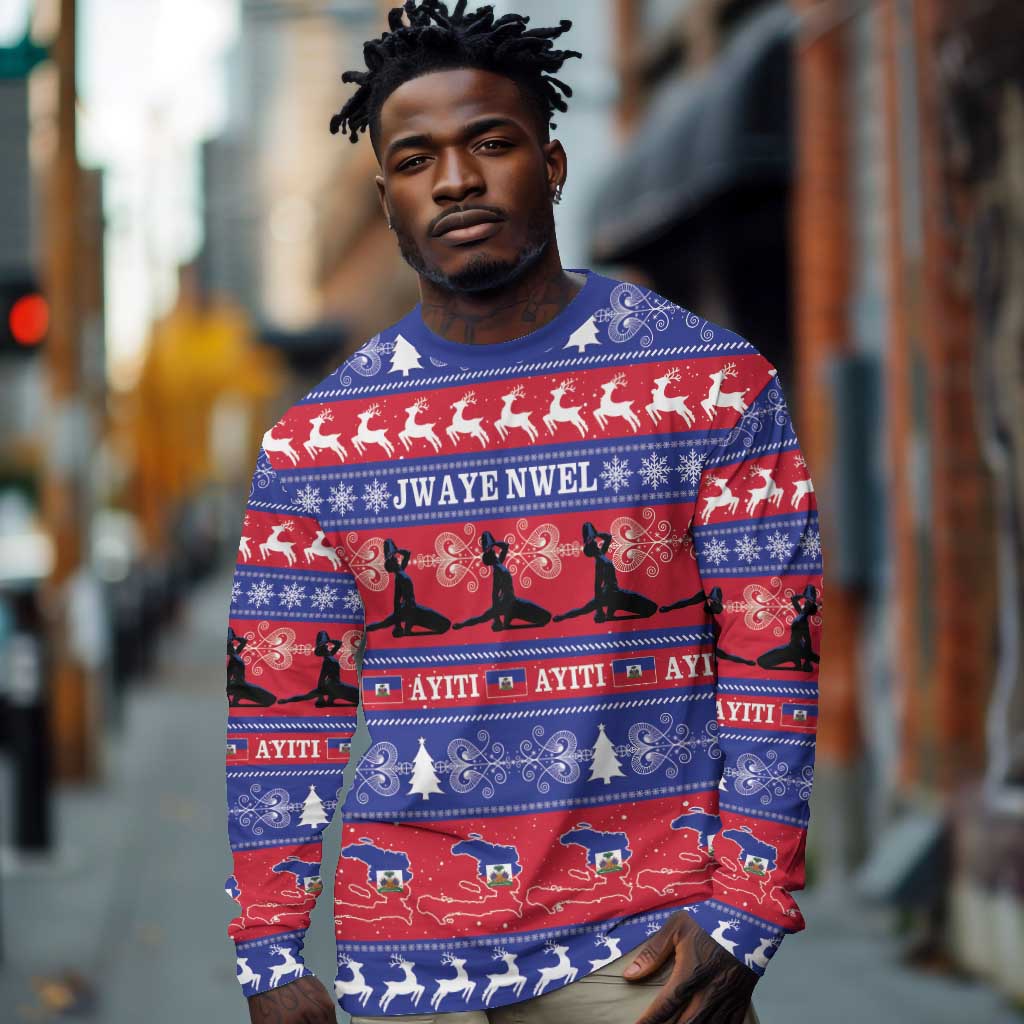Afro Haiti Christmas Long Sleeve Shirt Jwaye Nwel Ayiti Neg Marron Veve Vodou - African Pride