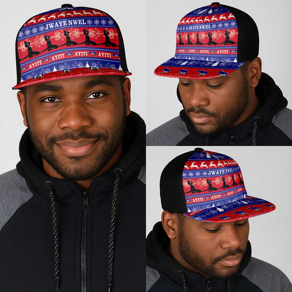 Afro Haiti Christmas Mesh Trucker Cap Jwaye Nwel Ayiti Neg Marron Veve Vodou - African Pride
