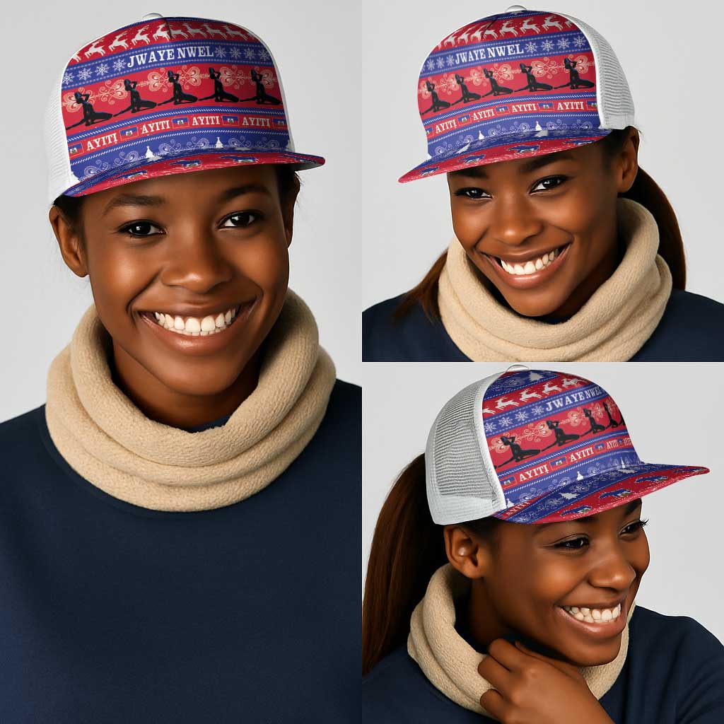 Afro Haiti Christmas Mesh Trucker Cap Jwaye Nwel Ayiti Neg Marron Veve Vodou - African Pride