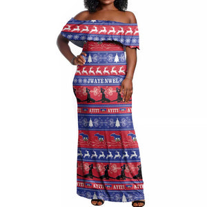 Afro Haiti Christmas Off Shoulder Maxi Dress Jwaye Nwel Ayiti Neg Marron Veve Vodou - African Pride