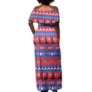 Afro Haiti Christmas Off Shoulder Maxi Dress Jwaye Nwel Ayiti Neg Marron Veve Vodou - African Pride