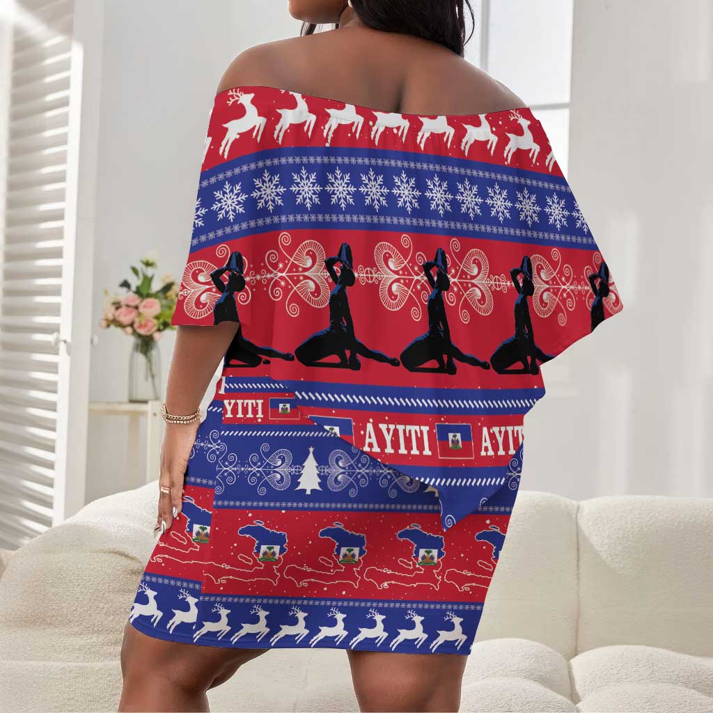 Afro Haiti Christmas Off Shoulder Short Dress Jwaye Nwel Ayiti Neg Marron Veve Vodou - African Pride