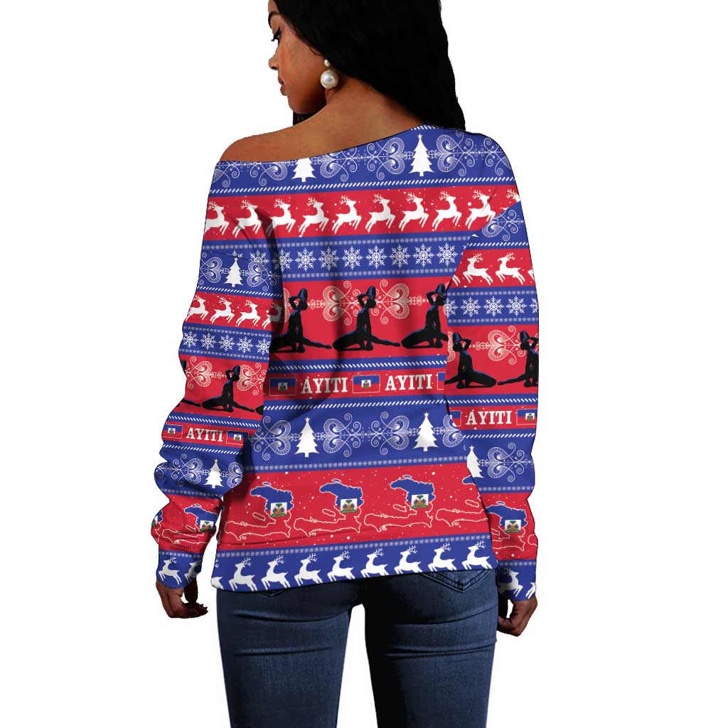 Afro Haiti Christmas Off Shoulder Sweater Jwaye Nwel Ayiti Neg Marron Veve Vodou - African Pride