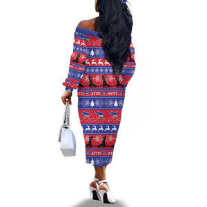 Afro Haiti Christmas Off The Shoulder Long Sleeve Dress Jwaye Nwel Ayiti Neg Marron Veve Vodou - African Pride