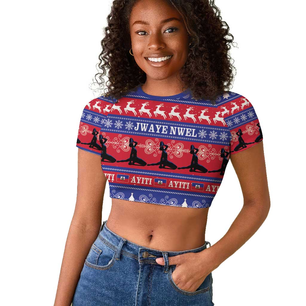 Afro Haiti Christmas Raglan Cropped T shirt Jwaye Nwel Ayiti Neg Marron Veve Vodou - African Pride
