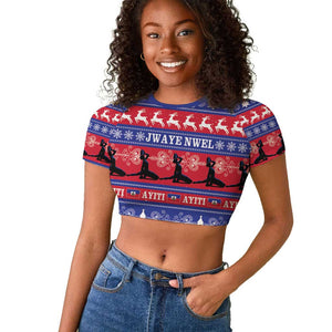 Afro Haiti Christmas Raglan Cropped T shirt Jwaye Nwel Ayiti Neg Marron Veve Vodou - African Pride
