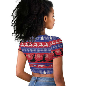 Afro Haiti Christmas Raglan Cropped T shirt Jwaye Nwel Ayiti Neg Marron Veve Vodou - African Pride