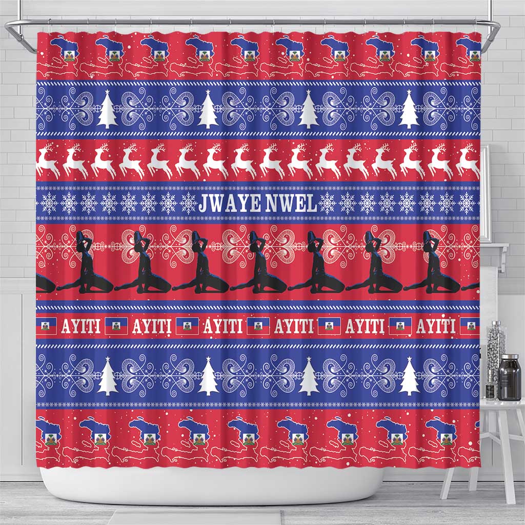 Afro Haiti Christmas Shower Curtain Jwaye Nwel Ayiti Neg Marron Veve Vodou - African Pride