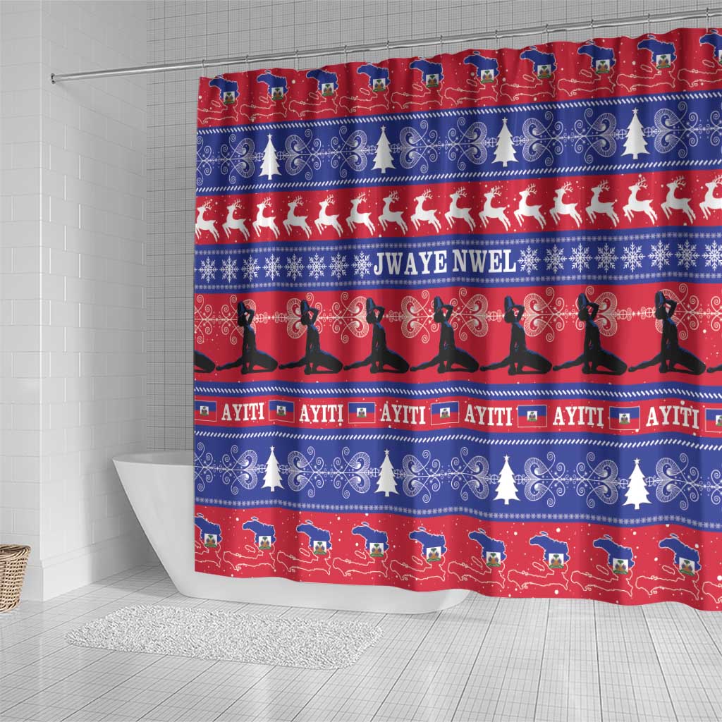 Afro Haiti Christmas Shower Curtain Jwaye Nwel Ayiti Neg Marron Veve Vodou - African Pride
