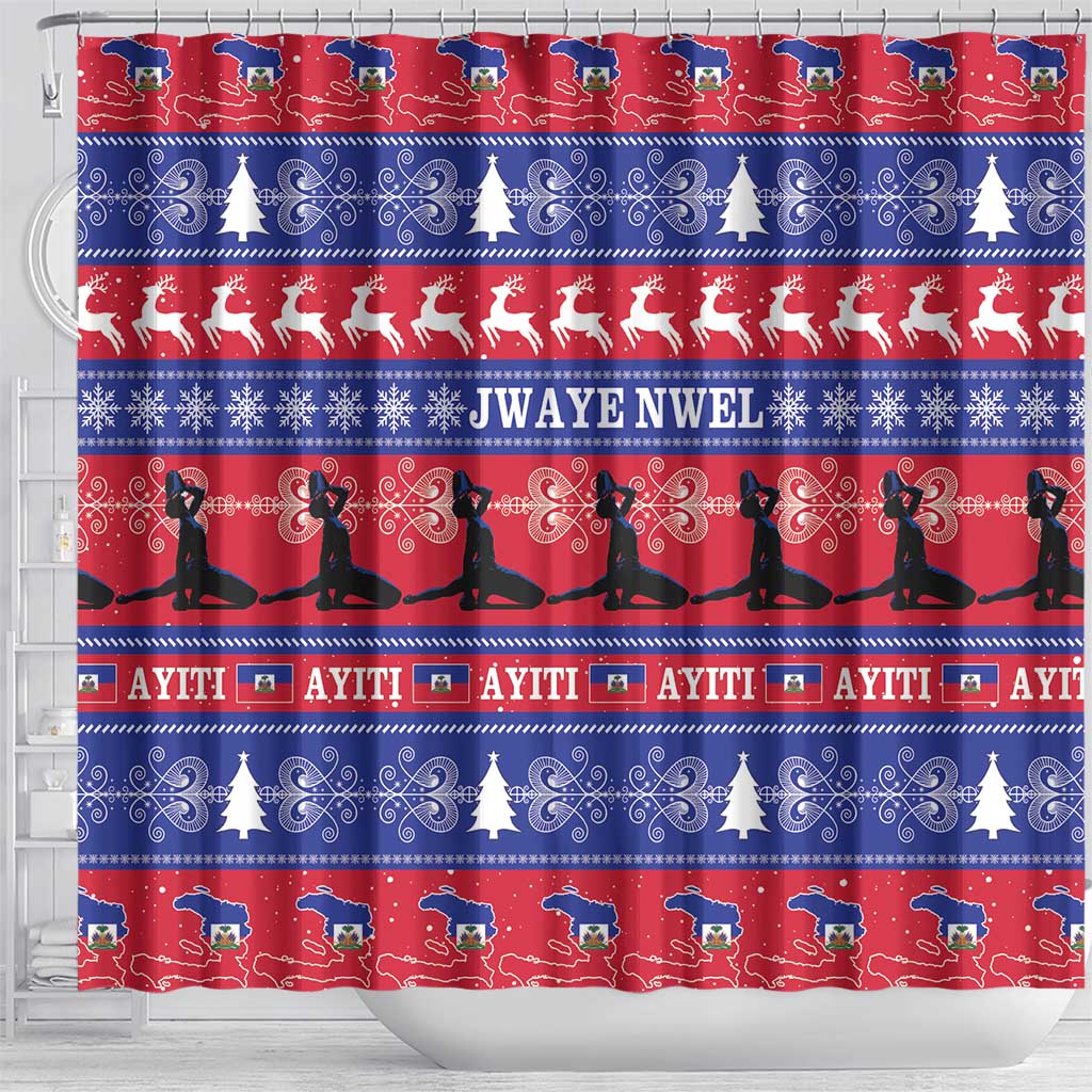 Afro Haiti Christmas Shower Curtain Jwaye Nwel Ayiti Neg Marron Veve Vodou - African Pride