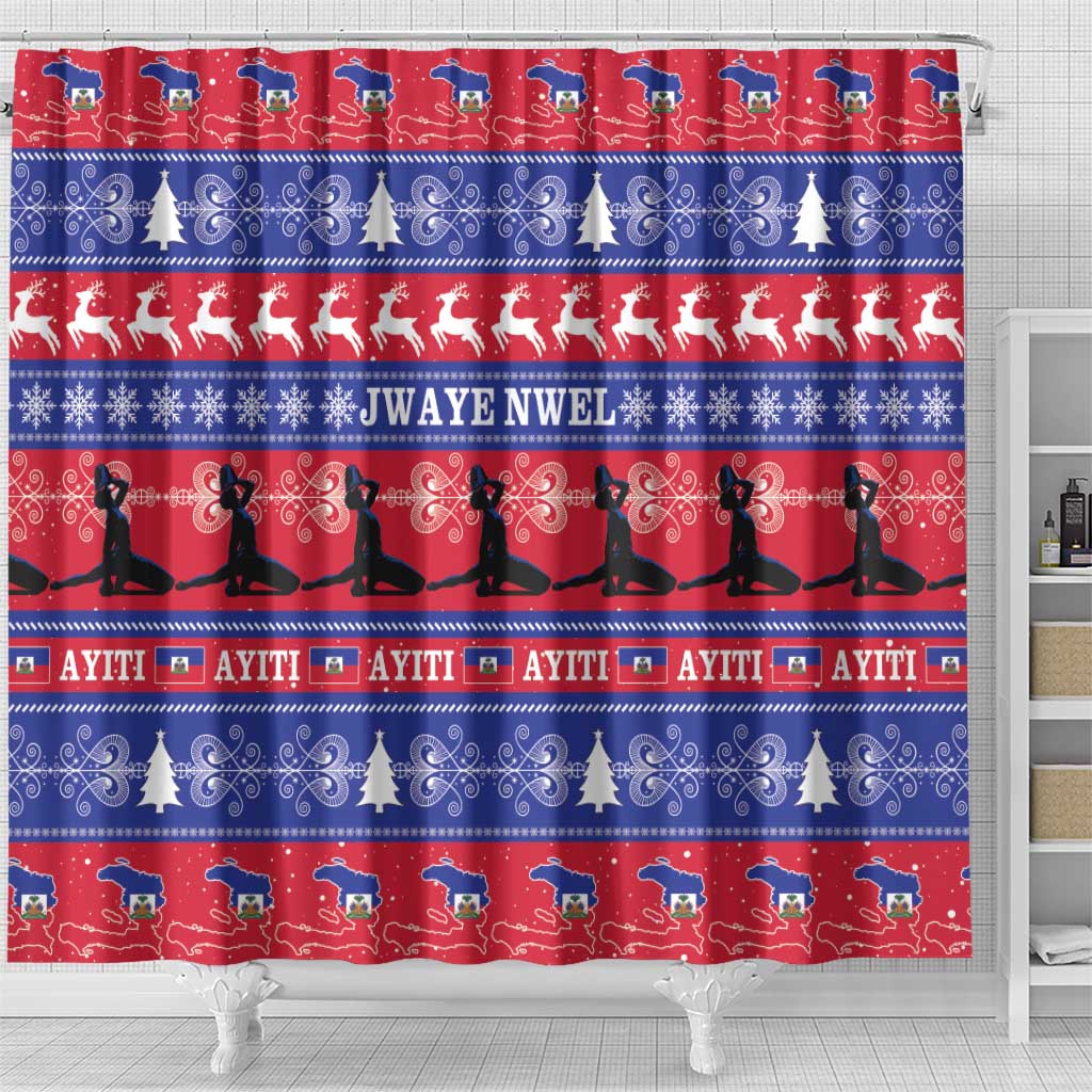 Afro Haiti Christmas Shower Curtain Jwaye Nwel Ayiti Neg Marron Veve Vodou - African Pride