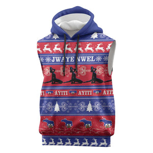 Afro Haiti Christmas Sleeveless Hoodie Jwaye Nwel Ayiti Neg Marron Veve Vodou - African Pride