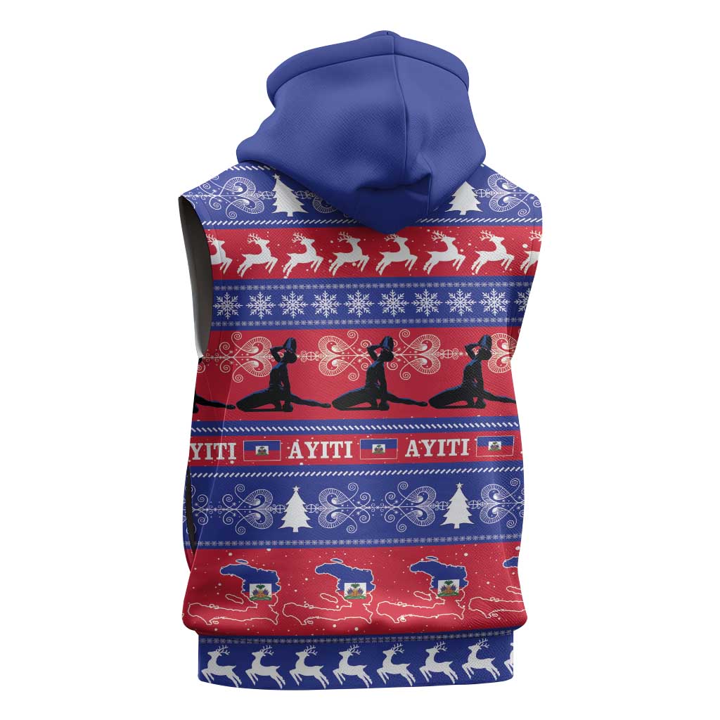 Afro Haiti Christmas Sleeveless Zip Hoodie Jwaye Nwel Ayiti Neg Marron Veve Vodou - African Pride