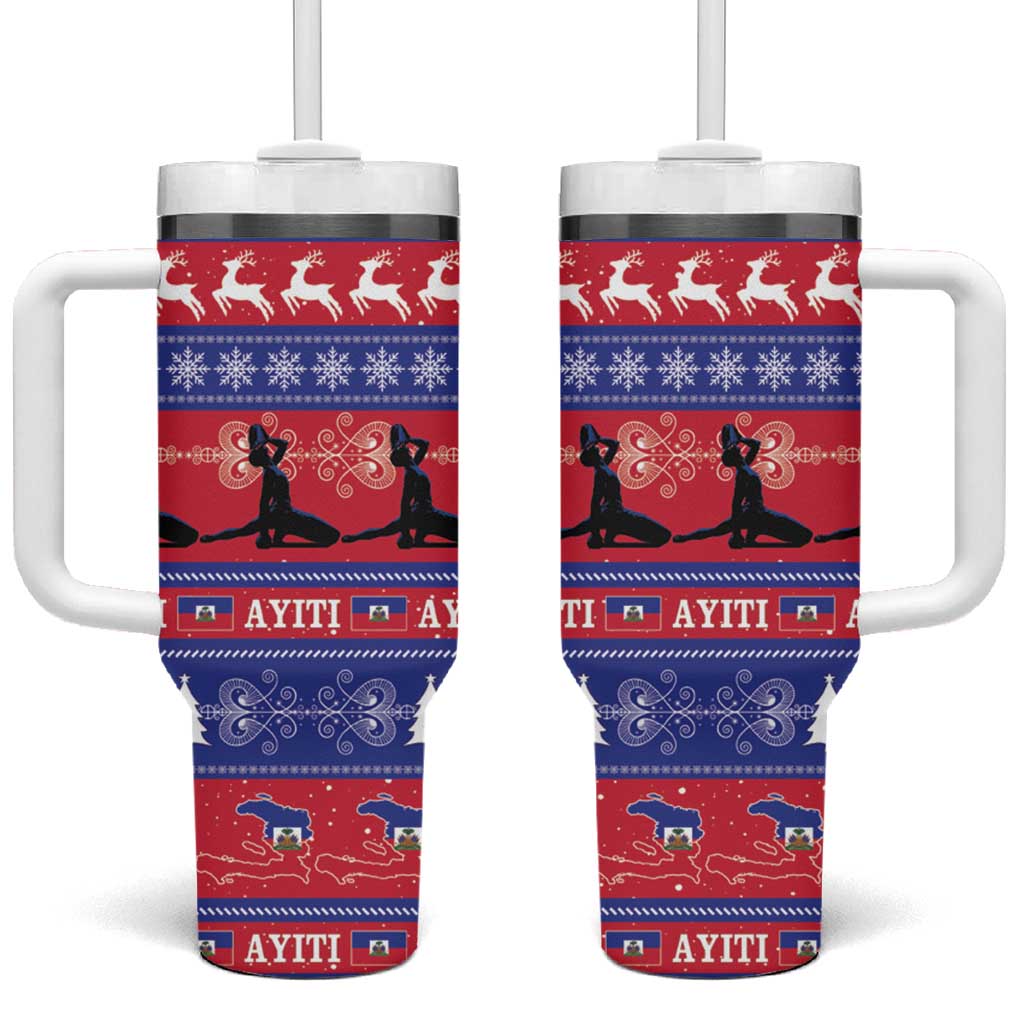 Afro Haiti Christmas Tumbler With Handle Jwaye Nwel Ayiti Neg Marron Veve Vodou - African Pride