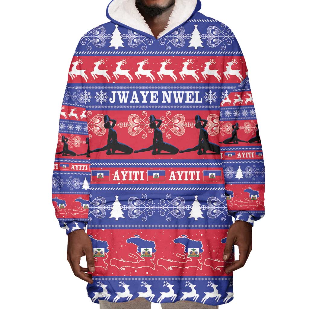 Afro Haiti Christmas Wearable Blanket Hoodie Jwaye Nwel Ayiti Neg Marron Veve Vodou - African Pride