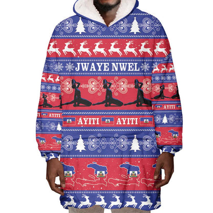 Afro Haiti Christmas Wearable Blanket Hoodie Jwaye Nwel Ayiti Neg Marron Veve Vodou - African Pride