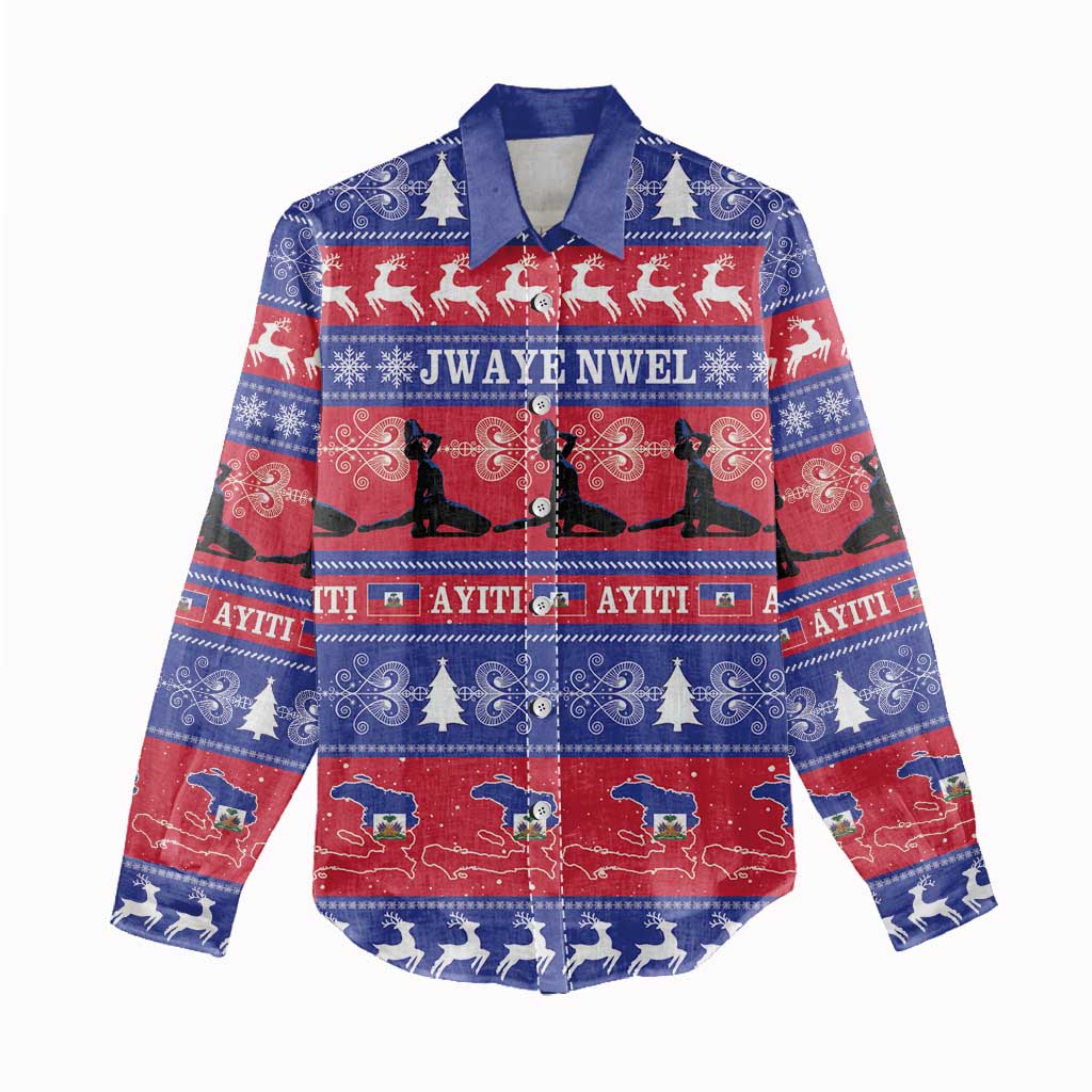 Afro Haiti Christmas Women Casual Shirt Jwaye Nwel Ayiti Neg Marron Veve Vodou - African Pride
