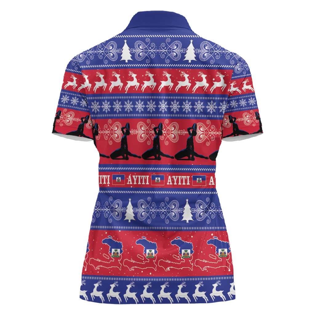 Afro Haiti Christmas Women Polo Shirt Jwaye Nwel Ayiti Neg Marron Veve Vodou - African Pride