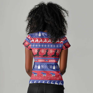 Afro Haiti Christmas Women V-Neck T-Shirt Jwaye Nwel Ayiti Neg Marron Veve Vodou - African Pride