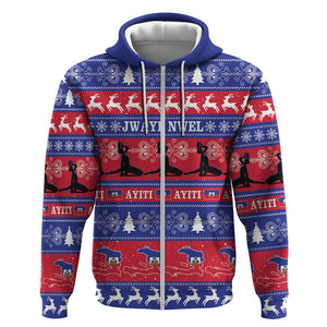 Afro Haiti Christmas Zip Hoodie Jwaye Nwel Ayiti Neg Marron Veve Vodou - African Pride