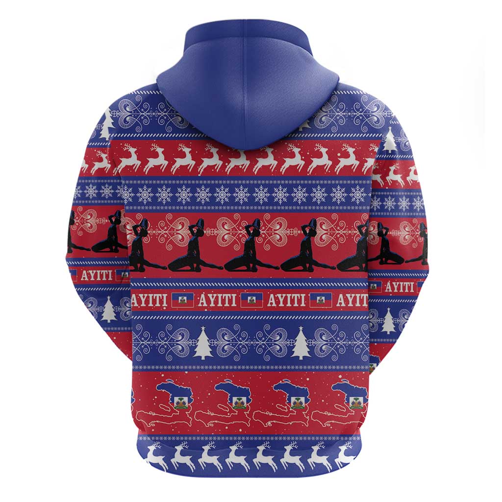 Afro Haiti Christmas Zip Hoodie Jwaye Nwel Ayiti Neg Marron Veve Vodou - African Pride