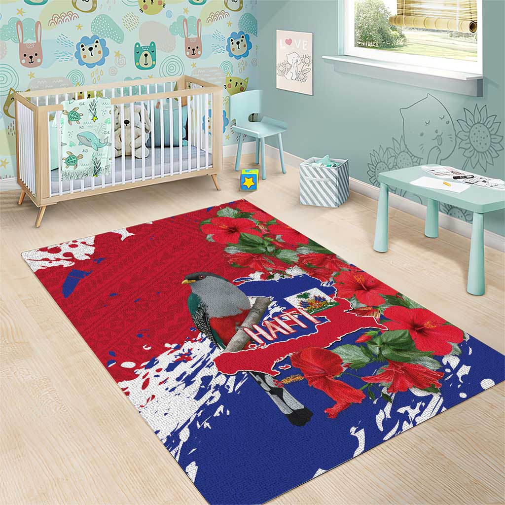 Afro Haiti Independence Day Area Rug 1804 Proud Ayiti Map Hispaniolan Trogon - African Pride