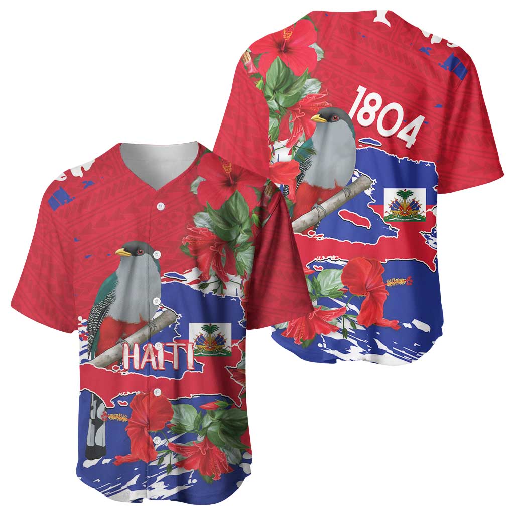 Afro Haiti Independence Day Baseball Jersey 1804 Proud Ayiti Map Hispaniolan Trogon LT14