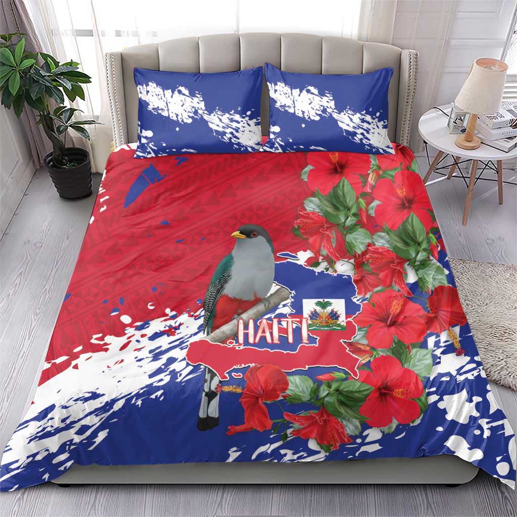 Afro Haiti Independence Day Bedding Set 1804 Proud Ayiti Map Hispaniolan Trogon - African Pride