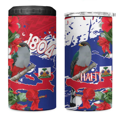 Afro Haiti Independence Day 4 in 1 Can Cooler Tumbler 1804 Proud Ayiti Map Hispaniolan Trogon - African Pride