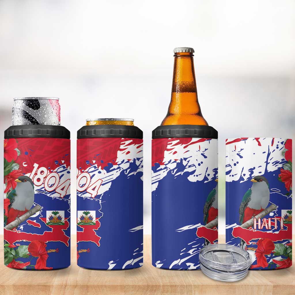 Afro Haiti Independence Day 4 in 1 Can Cooler Tumbler 1804 Proud Ayiti Map Hispaniolan Trogon - African Pride