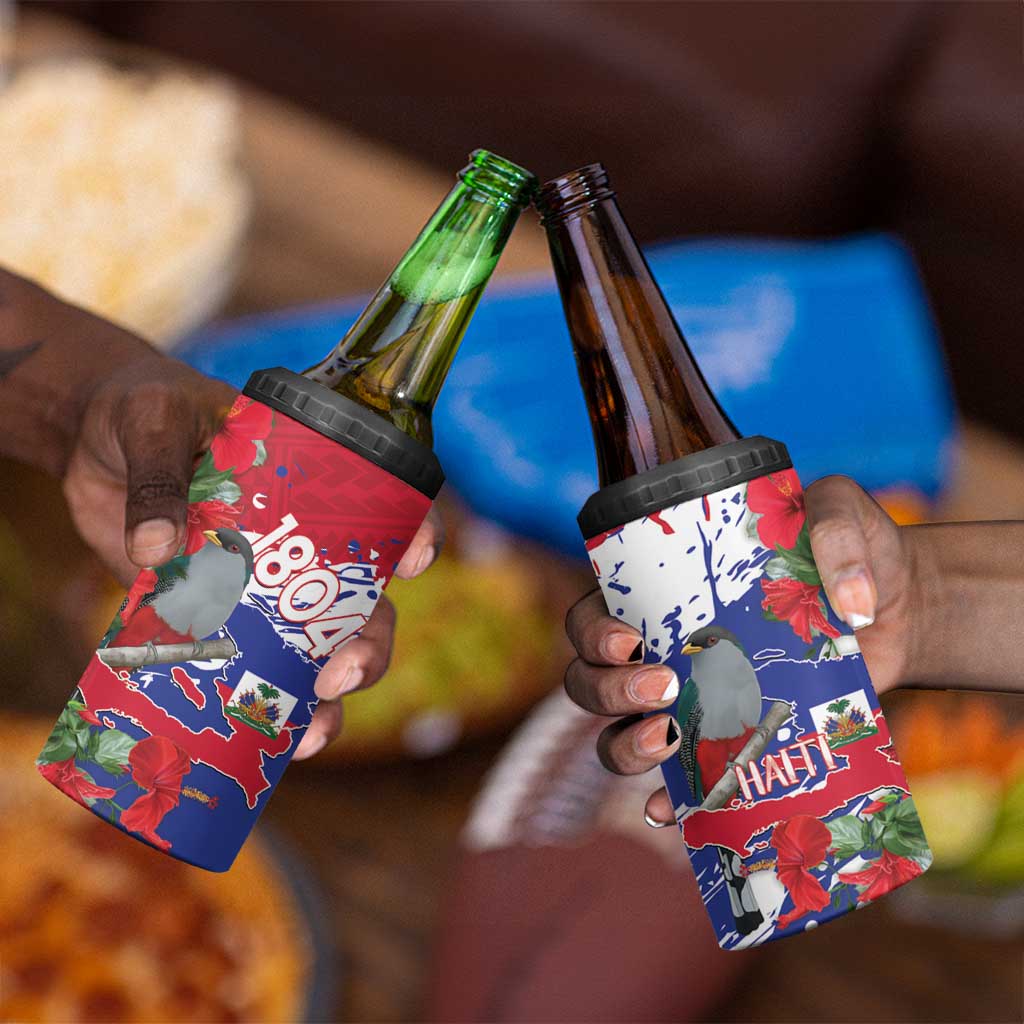 Afro Haiti Independence Day 4 in 1 Can Cooler Tumbler 1804 Proud Ayiti Map Hispaniolan Trogon - African Pride