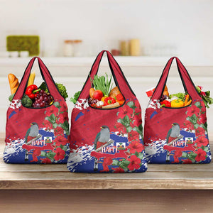 Afro Haiti Independence Day Grocery Bag 1804 Proud Ayiti Map Hispaniolan Trogon - African Pride