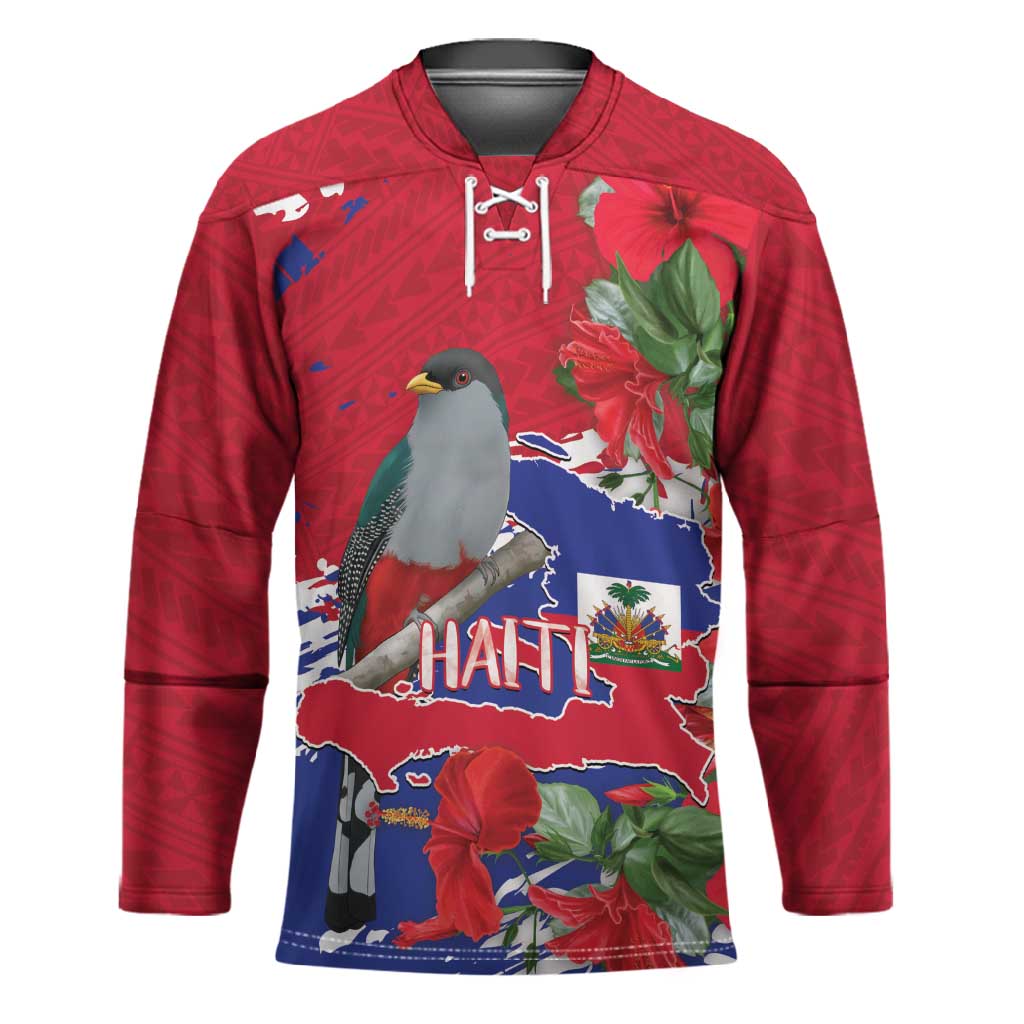 Haiti Independence Day Hockey Jersey 1804 Proud Ayiti Map Hispaniolan Trogon