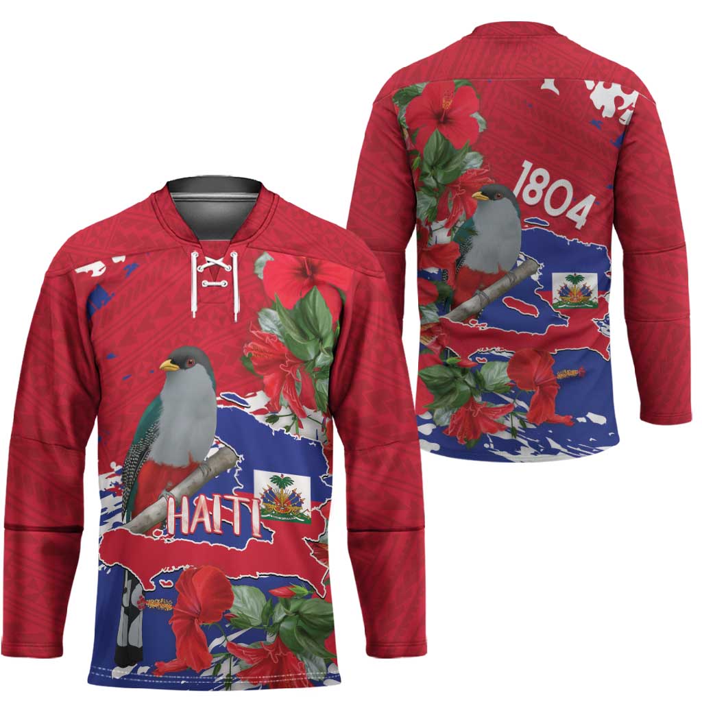 Haiti Independence Day Hockey Jersey 1804 Proud Ayiti Map Hispaniolan Trogon