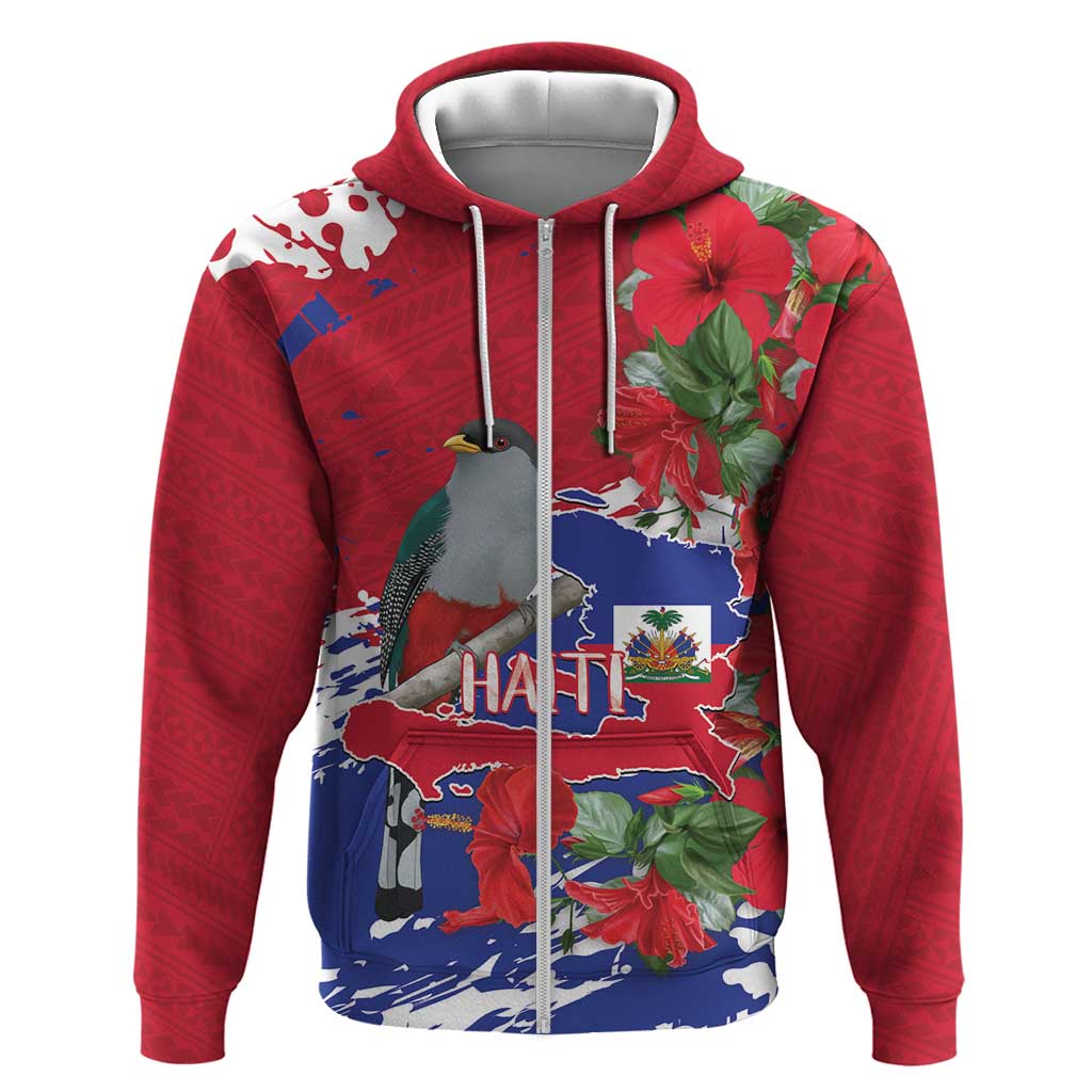 Afro Haiti Independence Day Hoodie 1804 Proud Ayiti Map Hispaniolan Trogon - African Pride