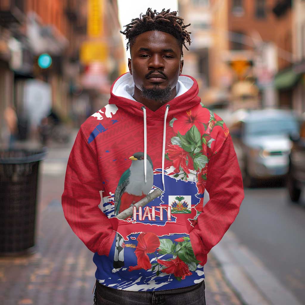 Afro Haiti Independence Day Hoodie 1804 Proud Ayiti Map Hispaniolan Trogon - African Pride