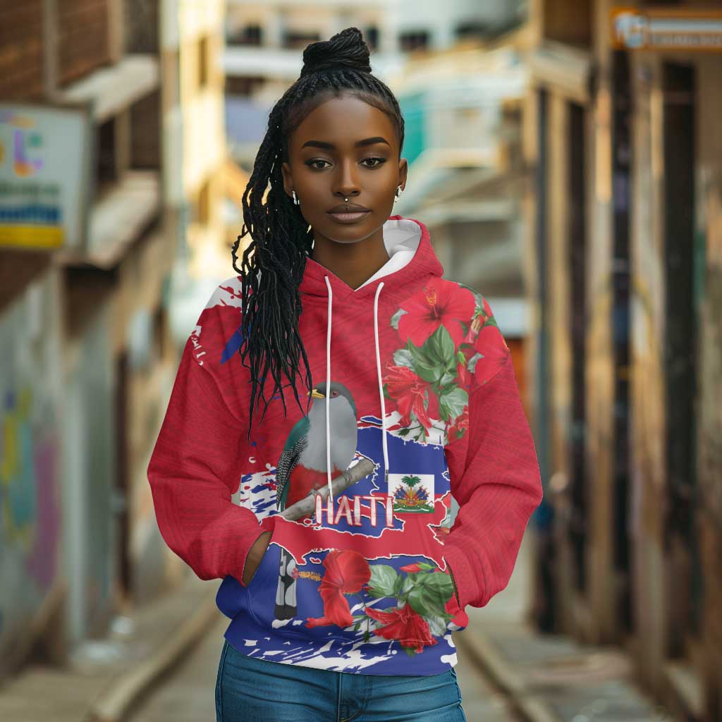 Afro Haiti Independence Day Hoodie 1804 Proud Ayiti Map Hispaniolan Trogon - African Pride
