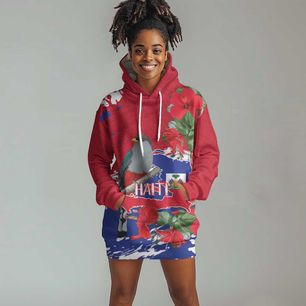 Afro Haiti Independence Day Hoodie Dress 1804 Proud Ayiti Map Hispaniolan Trogon - African Pride