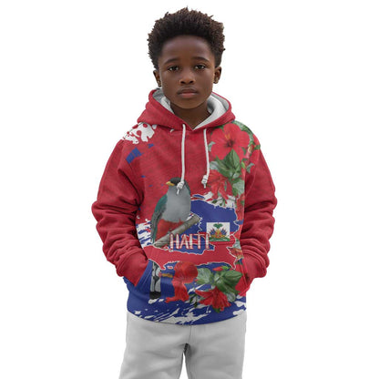 Afro Haiti Independence Day Kid Hoodie 1804 Proud Ayiti Map Hispaniolan Trogon - African Pride