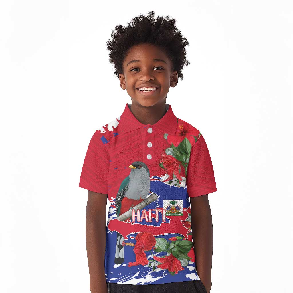 Afro Haiti Independence Day Kid Polo Shirt 1804 Proud Ayiti Map Hispaniolan Trogon - African Pride