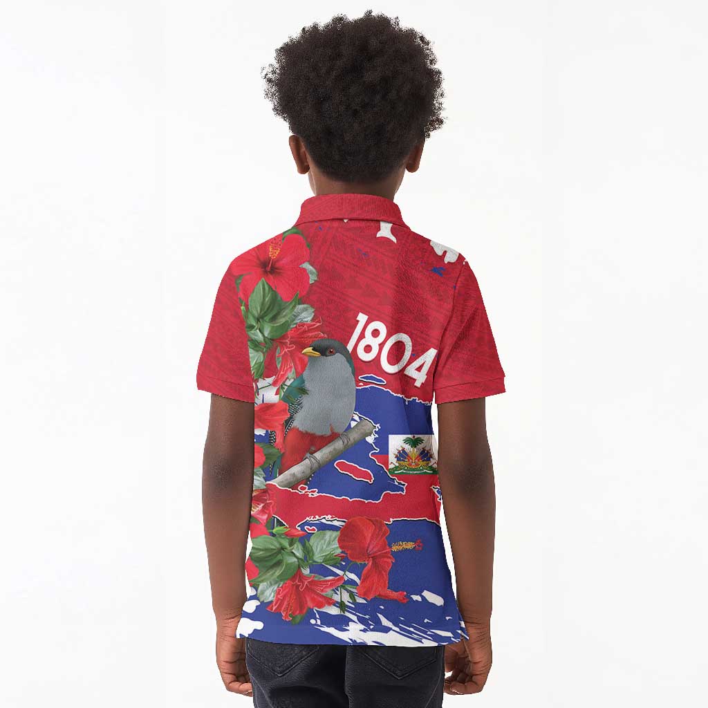 Afro Haiti Independence Day Kid Polo Shirt 1804 Proud Ayiti Map Hispaniolan Trogon - African Pride