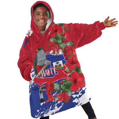 Afro Haiti Independence Day Kid Wearable Blanket Hoodie 1804 Proud Ayiti Map Hispaniolan Trogon - African Pride